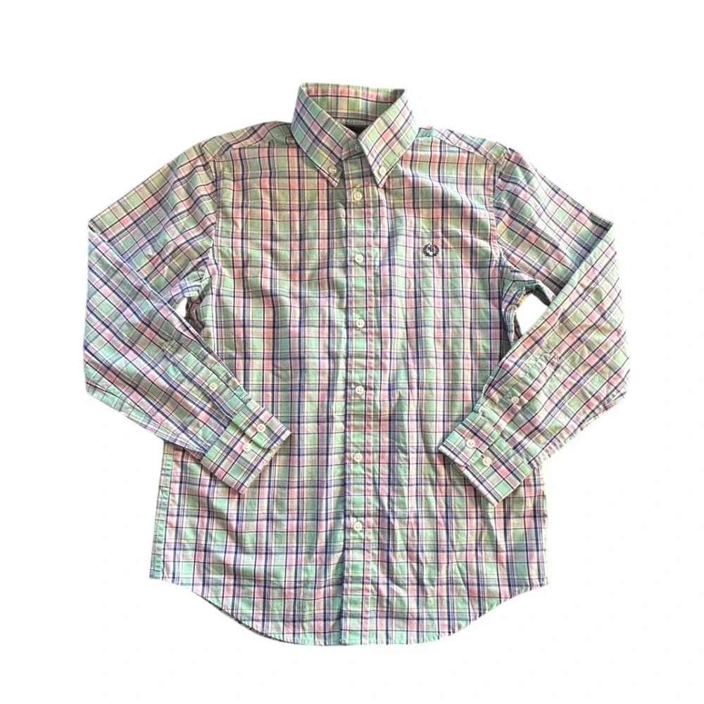 Ralph Lauren Black Label Kids Plaid Button Down Shirt Green Pink Blue 14 Easter‎